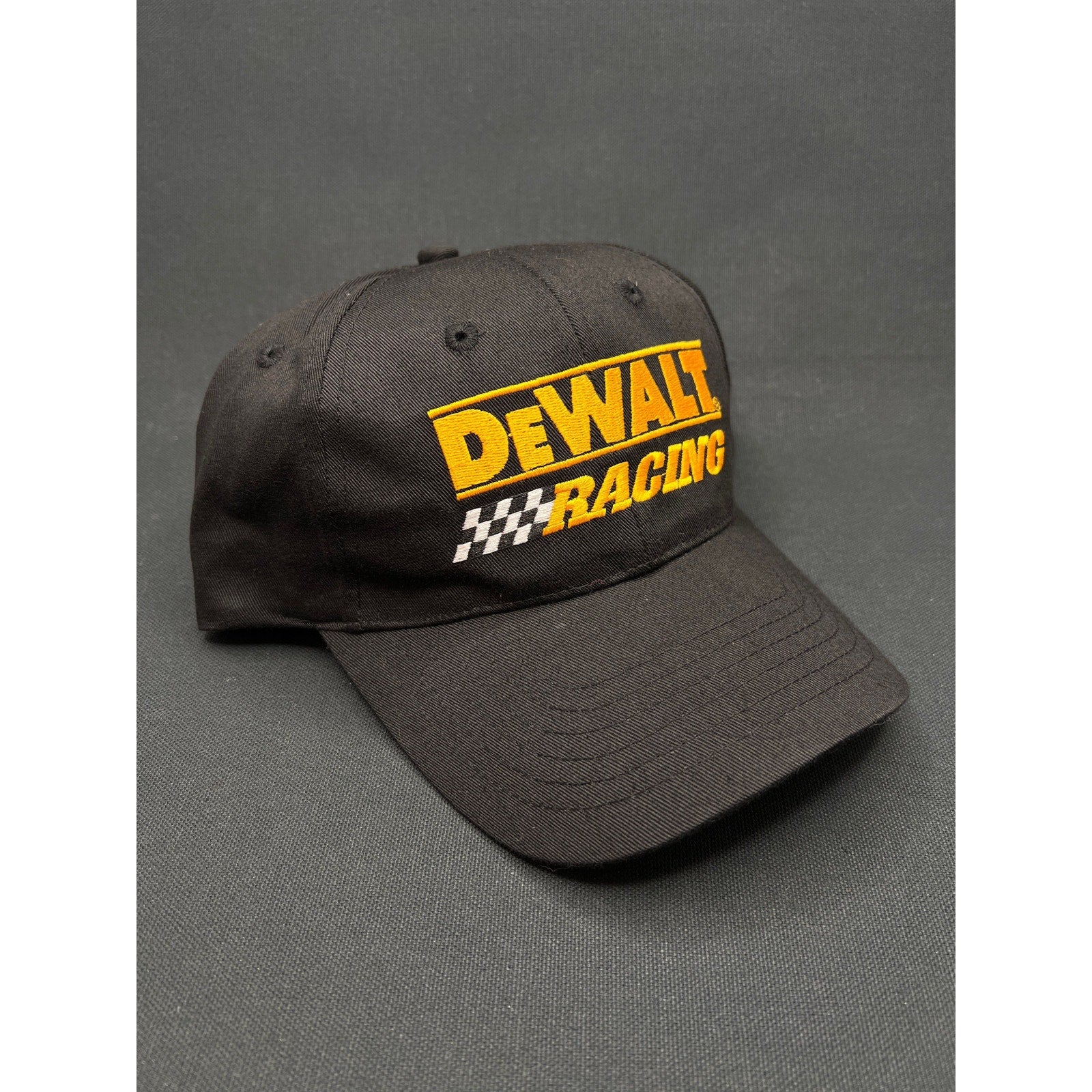 DeWALT Racing Hat Black Cotton Strapback Checkered Logo NASCAR Era