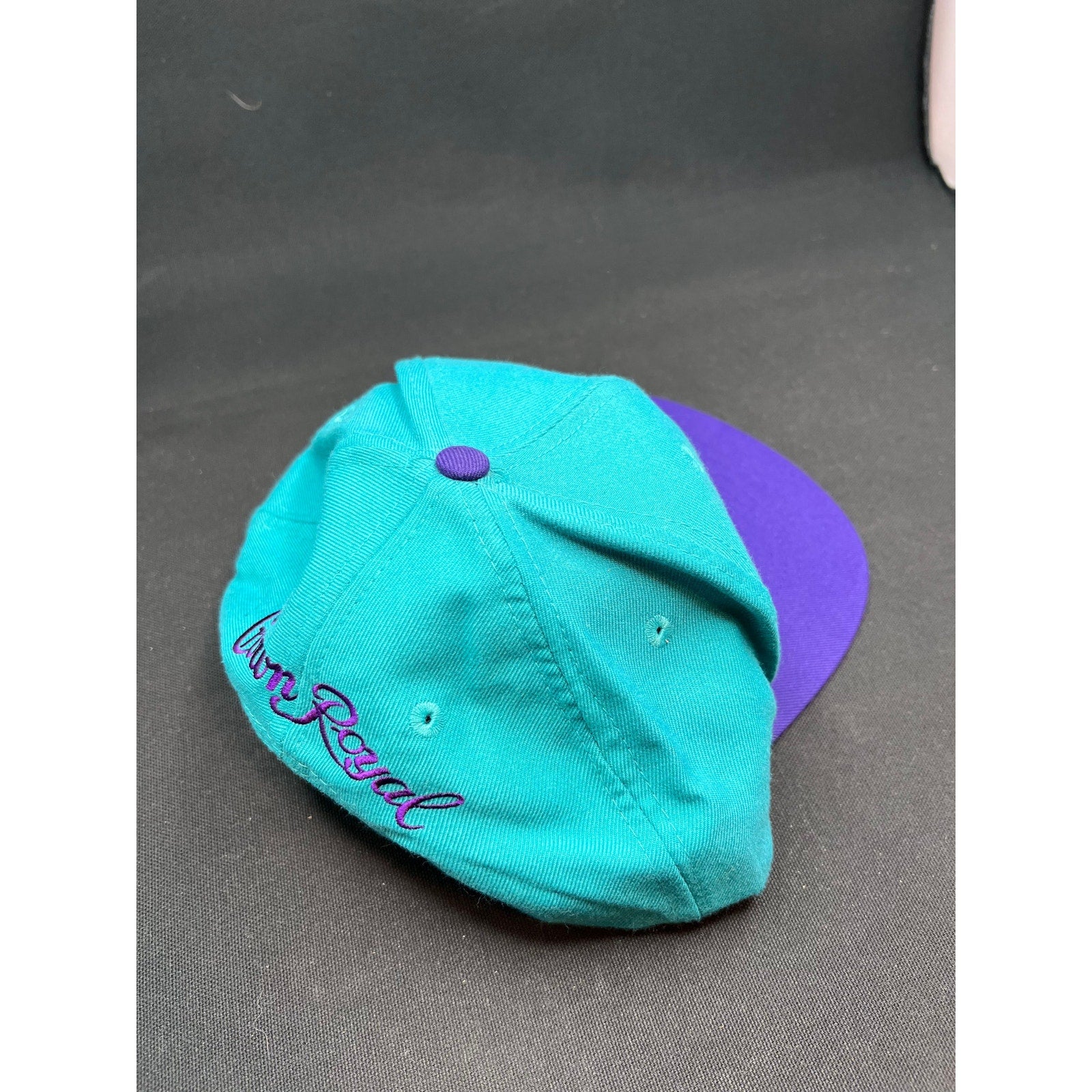 Vintage 90s Crown Royal Snapback Hat Teal Purple Embroidered Logo Taiwan