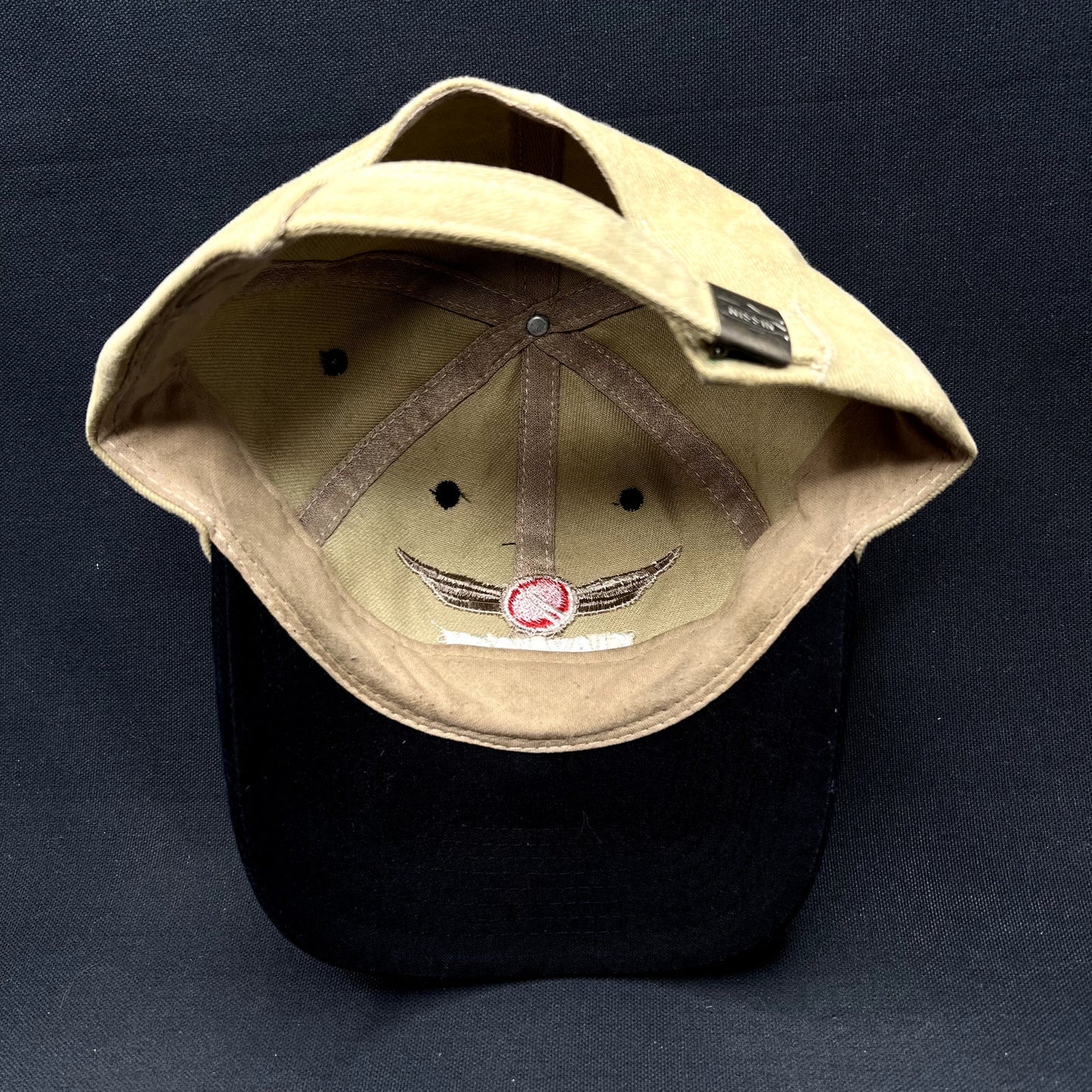 Vintage Clay Lacy Aviation Strapback Hat Tan Black Pilot Airport Cap