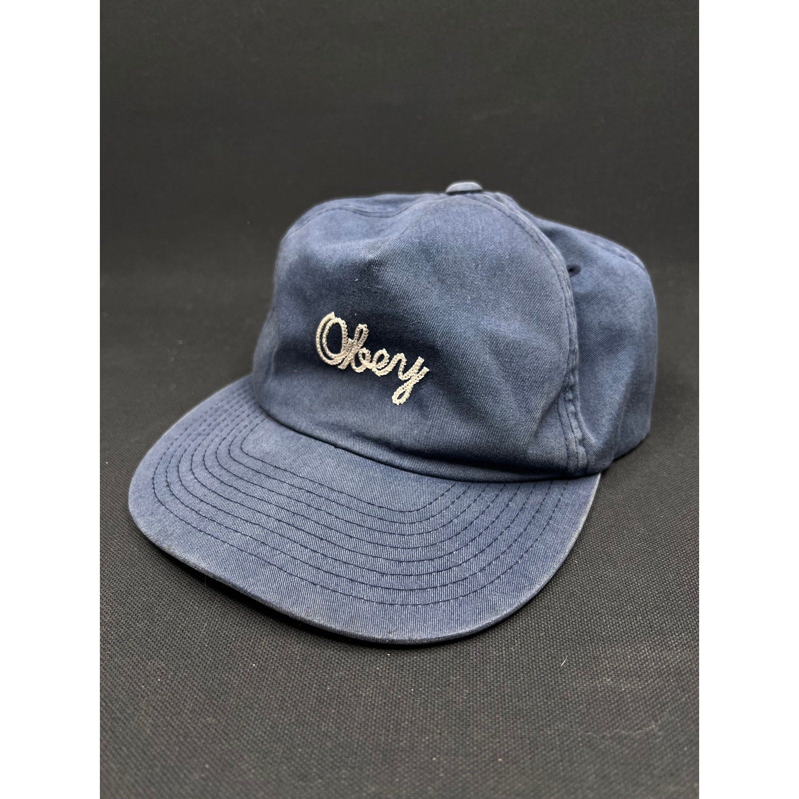 Obey Script Logo Hat – Classic Navy Cotton Blend Strapback (Made in Vietnam)