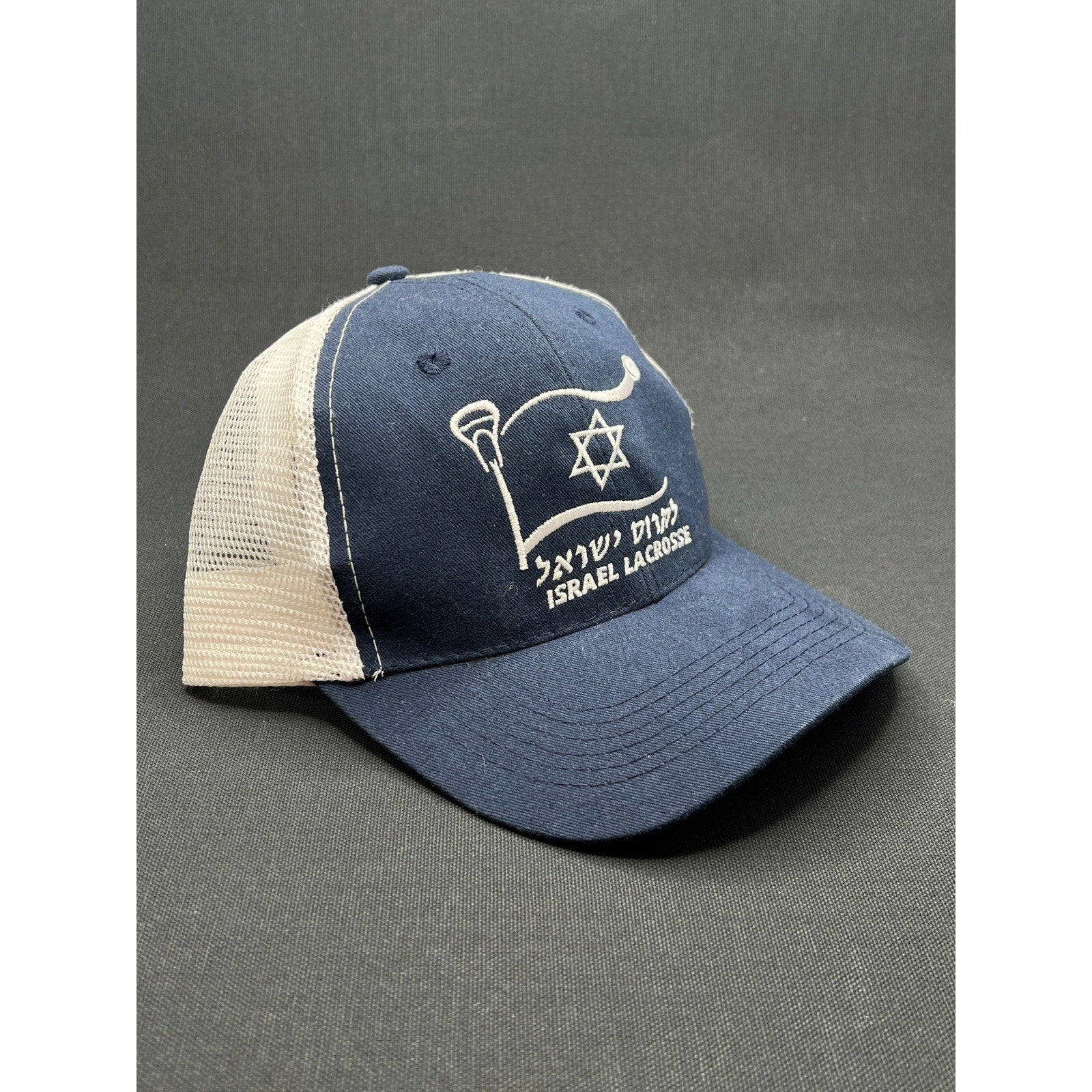 Israel Lacrosse Navy & White Trucker Hat – Embroidered Logo Snapback