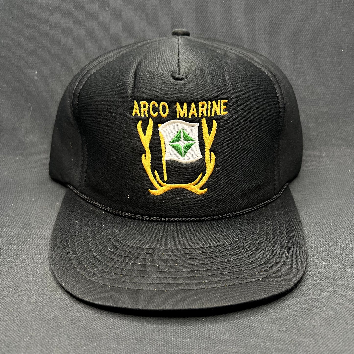 Vintage ARCO Marine Snapback Hat Black Rope Cap USA Oil Gas