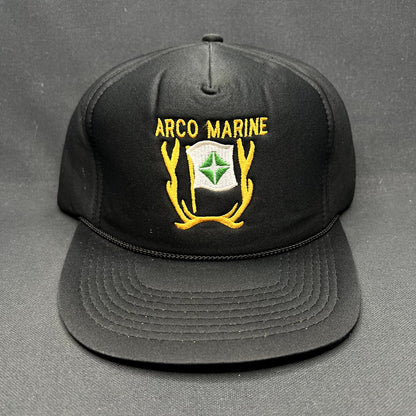 Vintage ARCO Marine Snapback Hat Black Rope Cap USA Oil Gas