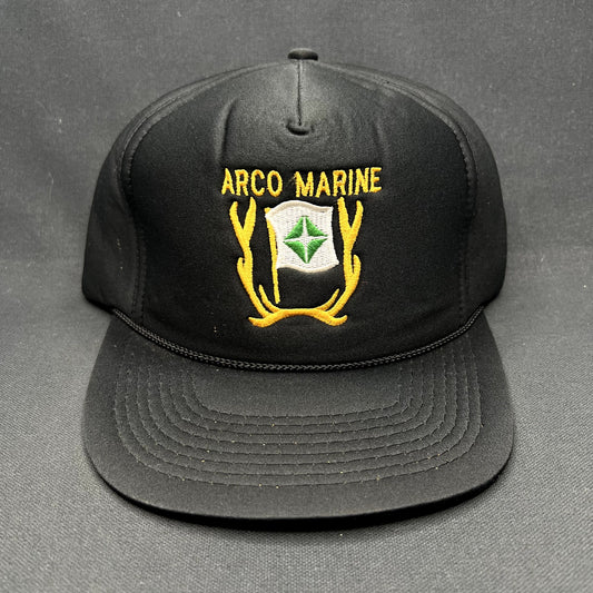 Vintage ARCO Marine Snapback Hat Black Rope Cap USA Oil Gas