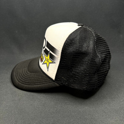 Vintage Y2K Rockstar Energy Drink Logo Mesh Trucker Snapback Hat Black White