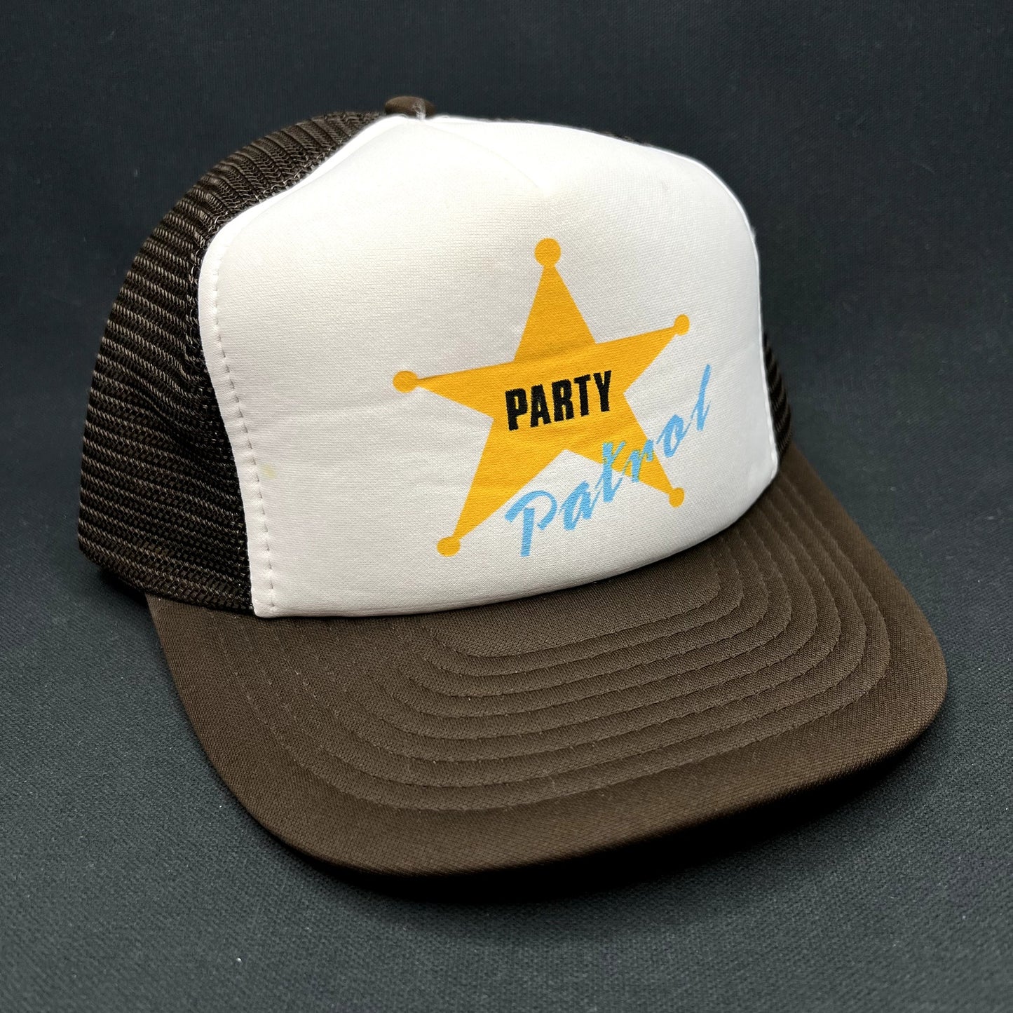 Vintage Party Patrol Trucker Hat Snapback Brown Mesh AHS Taiwan
