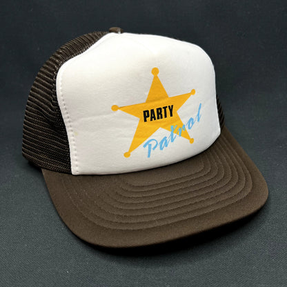 Vintage Party Patrol Trucker Hat Snapback Brown Mesh AHS Taiwan