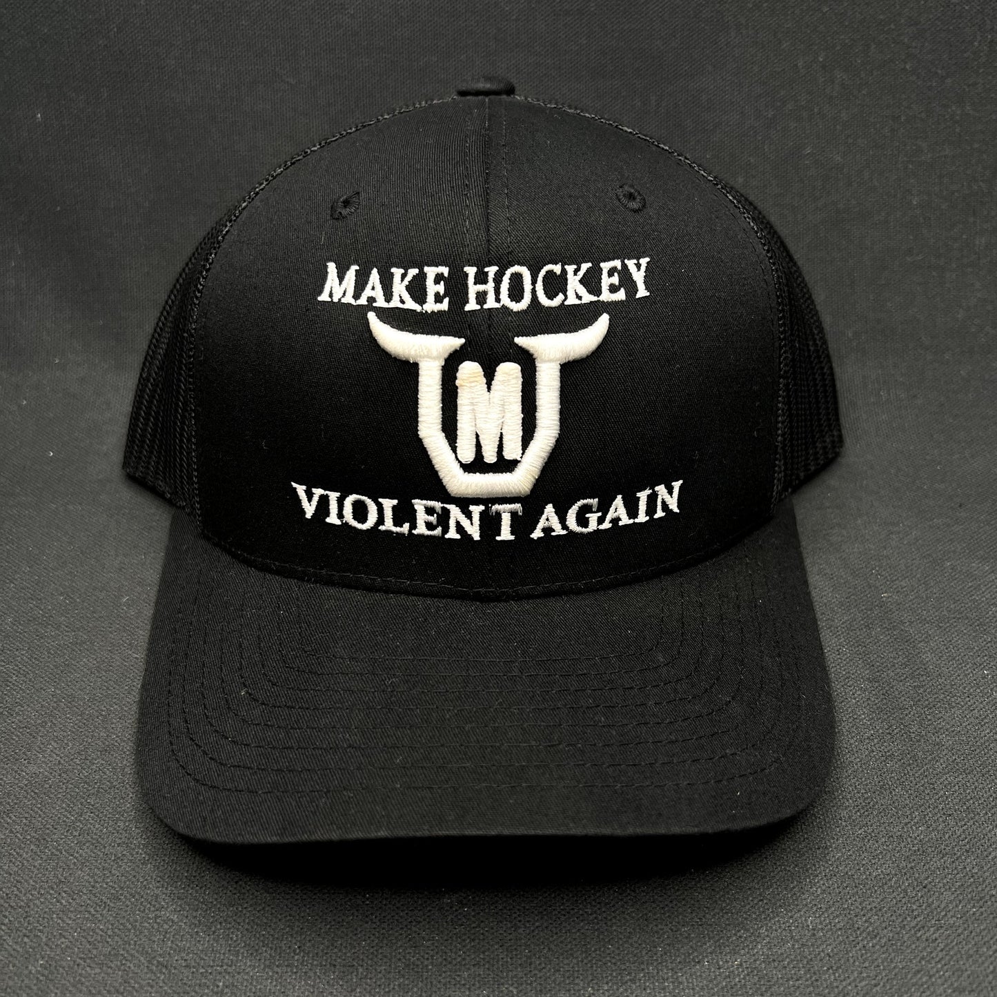 Make Hockey Violent Again Snapback Trucker Hat Yupoong Classics Black