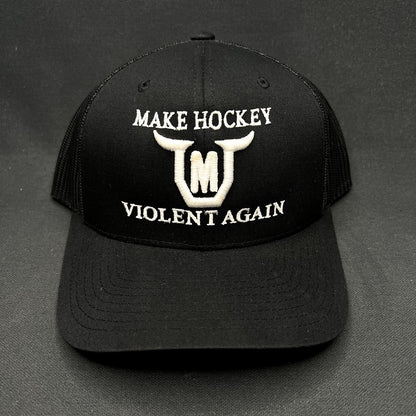 Make Hockey Violent Again Snapback Trucker Hat Yupoong Classics Black