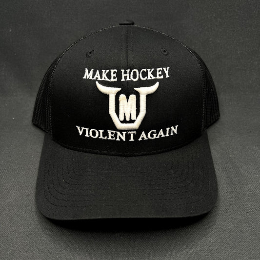Make Hockey Violent Again Snapback Trucker Hat Yupoong Classics Black