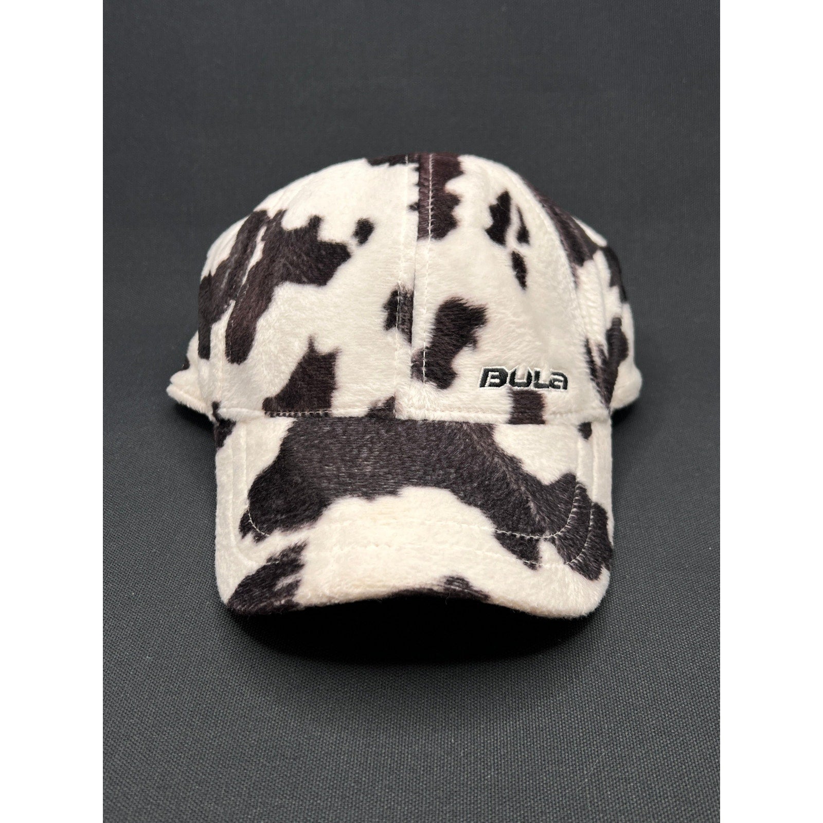 BULA Cow Print Fleece Cap Black White Plush Streetwear Hat
