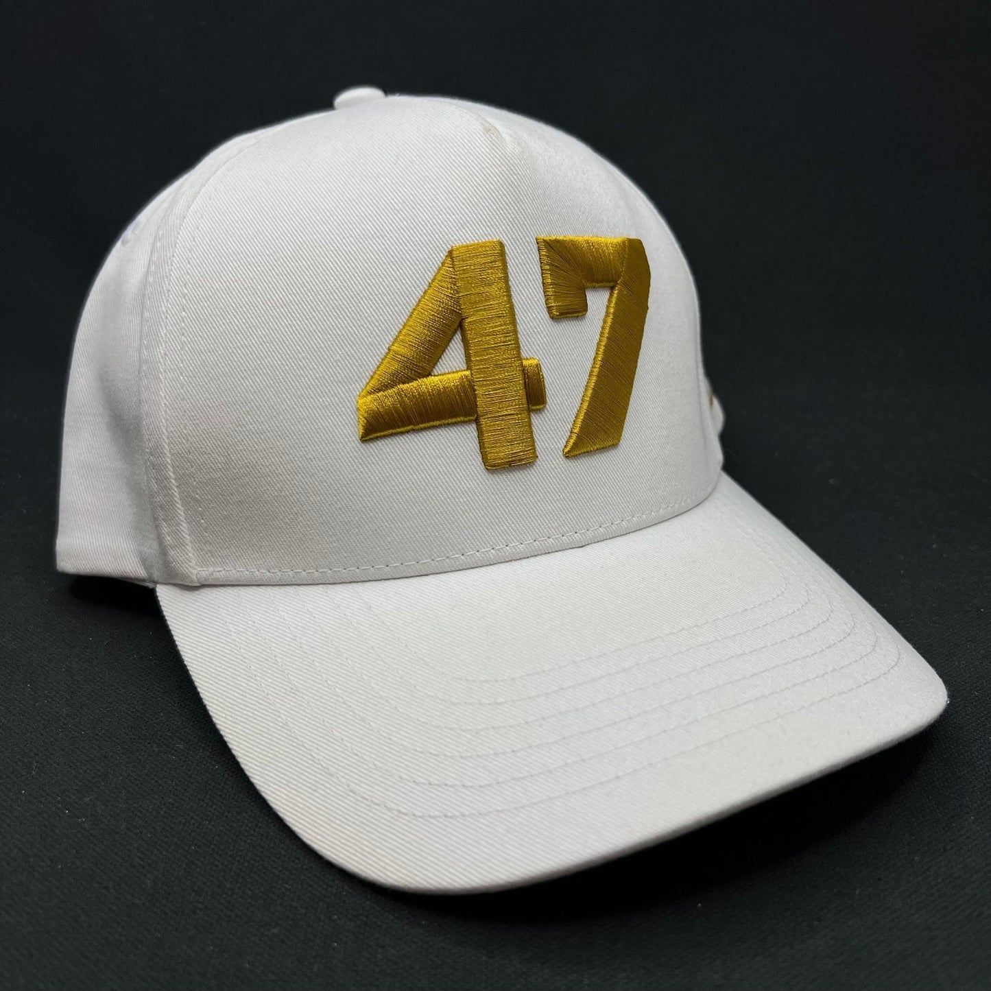 Charlie Kirk “47” Gold Embroidered Snapback Hat White