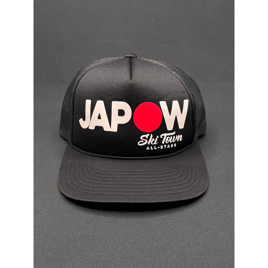 Vintage JAPOW Ski Town All-Stars Trucker Hat Black Mesh Snow Culture Cap