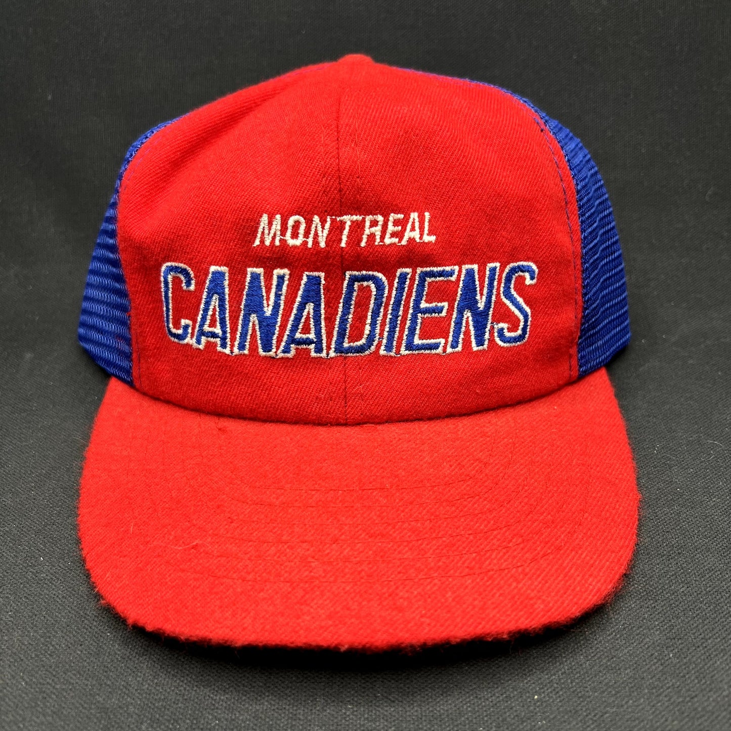 Vintage Montreal Canadiens NHL Mesh Trucker Snapback Hat Red Blue