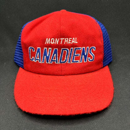 Vintage Montreal Canadiens NHL Mesh Trucker Snapback Hat Red Blue
