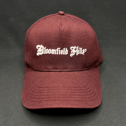Bloomfield Hills Snapback Hat Burgundy Gothic Script Cap