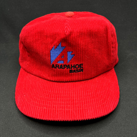 Vintage Arapahoe Basin Corduroy Ski Hat Red Zipper Back Colorado