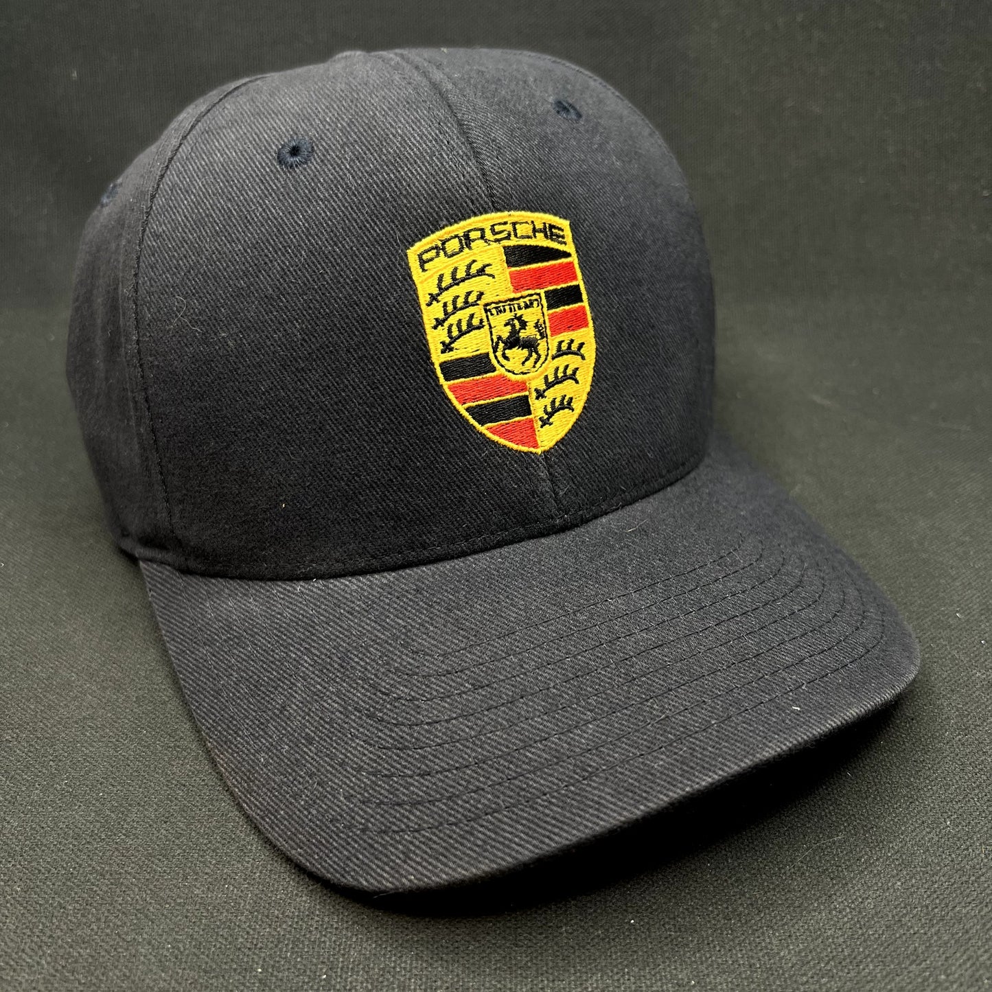 Porsche Woodland Hills Flexfit Hat Black Crest Logo Yupoong Cap M/L