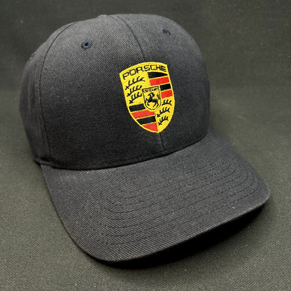 Porsche Woodland Hills Flexfit Hat Black Crest Logo Yupoong Cap M/L