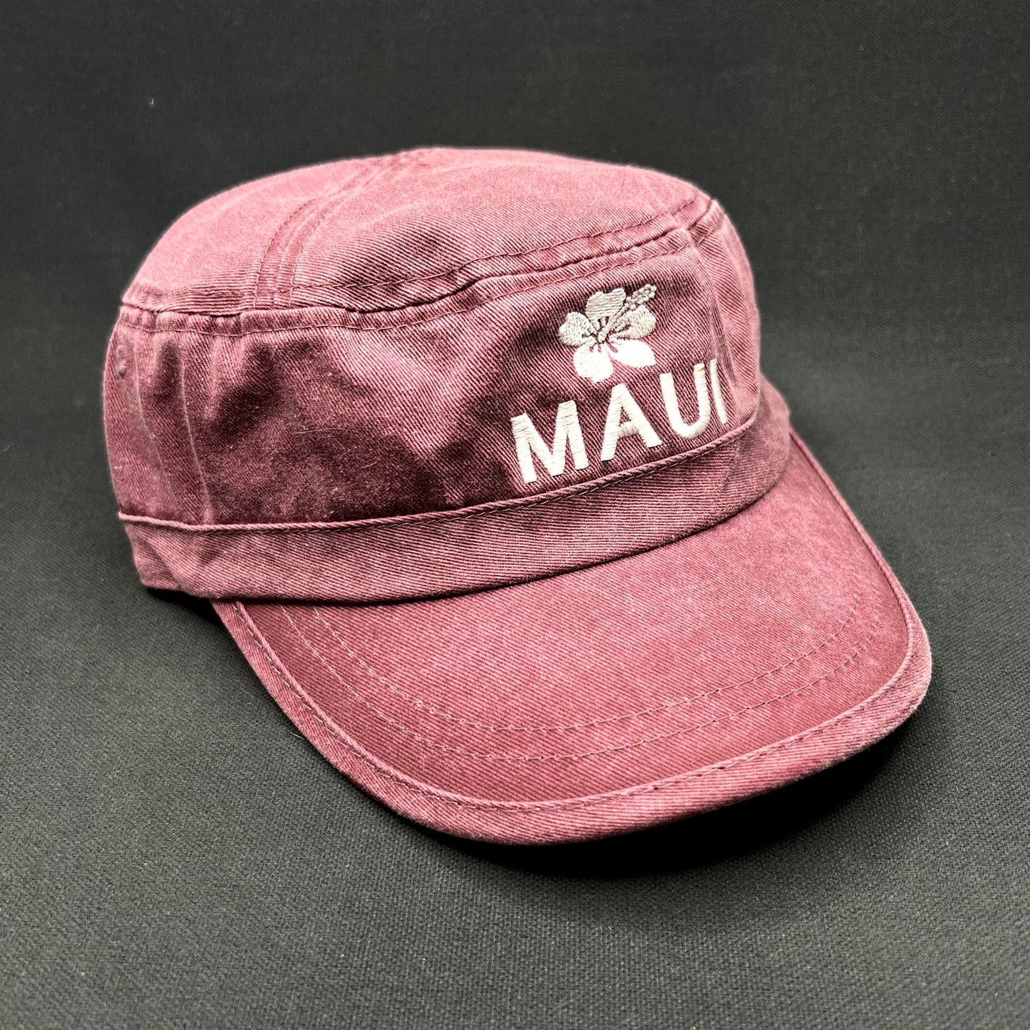 Vintage Maui Hawaii Military Cadet Cap Purple Cotton Strapback Hibiscus Hat