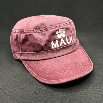 Vintage Maui Hawaii Military Cadet Cap Purple Cotton Strapback Hibiscus Hat