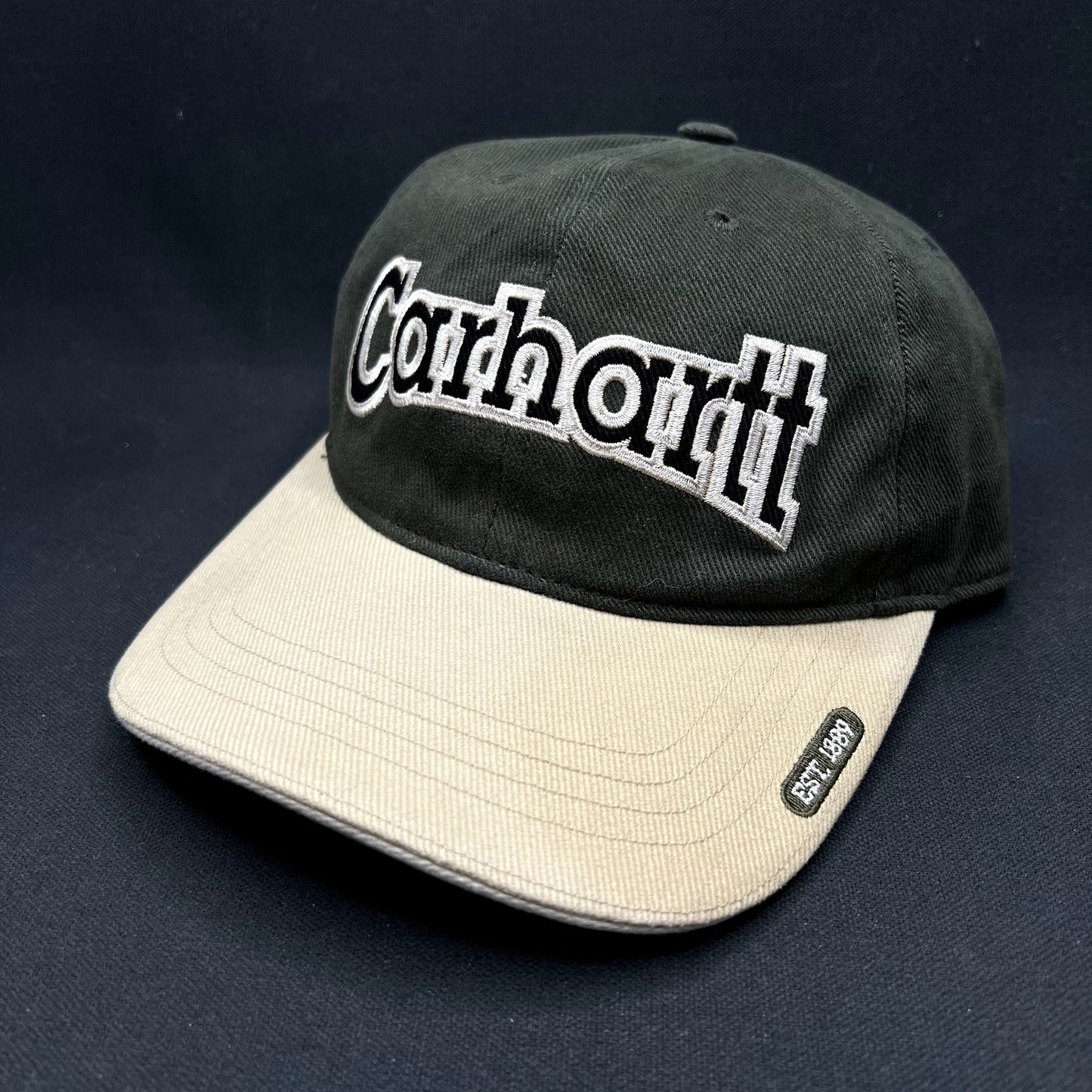Carhartt Two-Tone Black Khaki Strapback Hat Embroidered Logo Cap