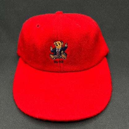 Vintage Polo Ralph Lauren Bear Wool Hat Red RL93 Teddy Cap USA Small
