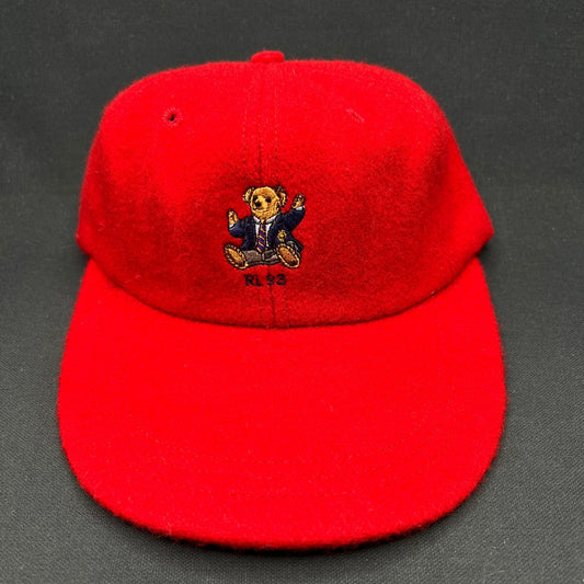 Vintage Polo Ralph Lauren Bear Wool Hat Red RL93 Teddy Cap USA Small