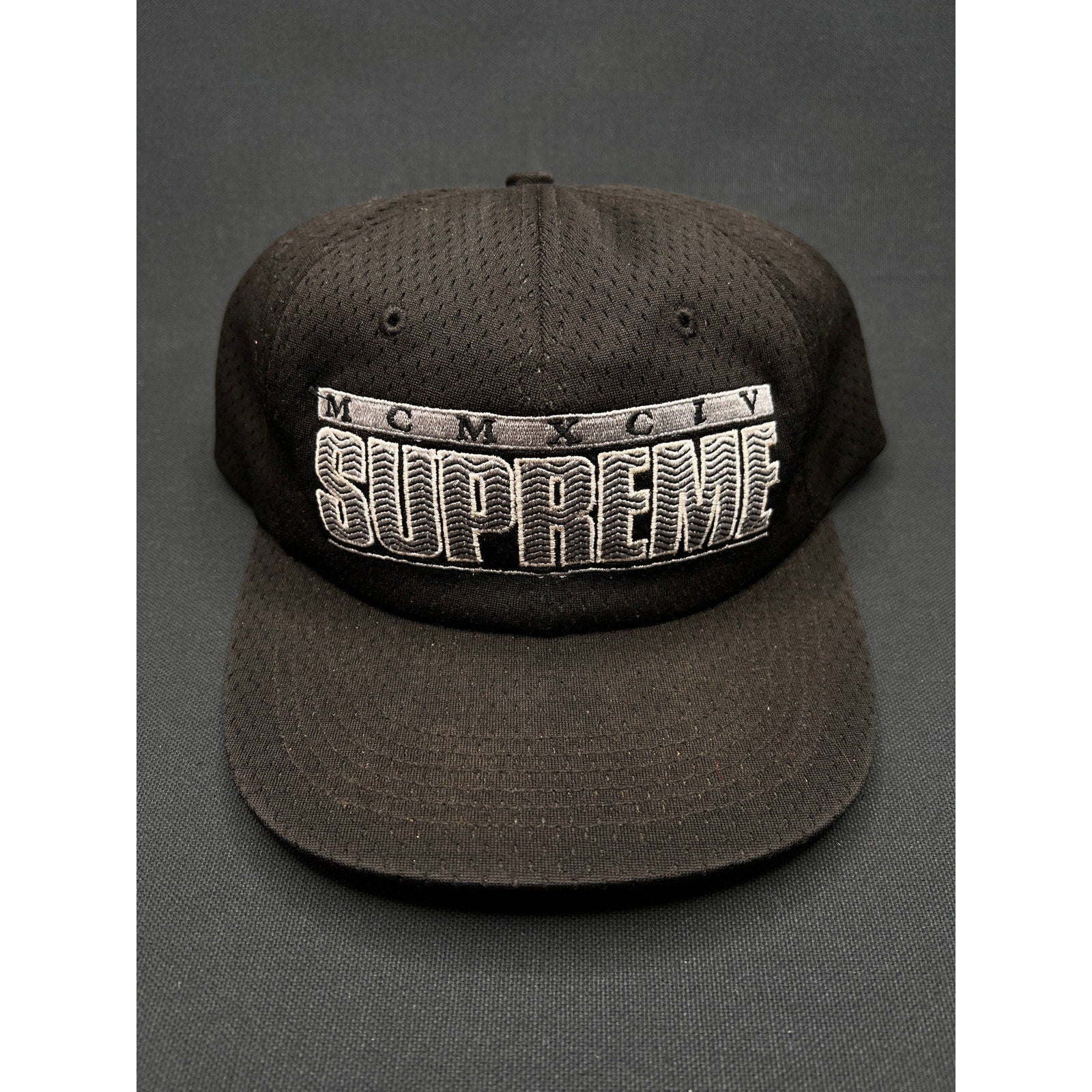 Vintage Supreme MCMXCIV Snapback Hat Black 1994 Made in USA Mesh