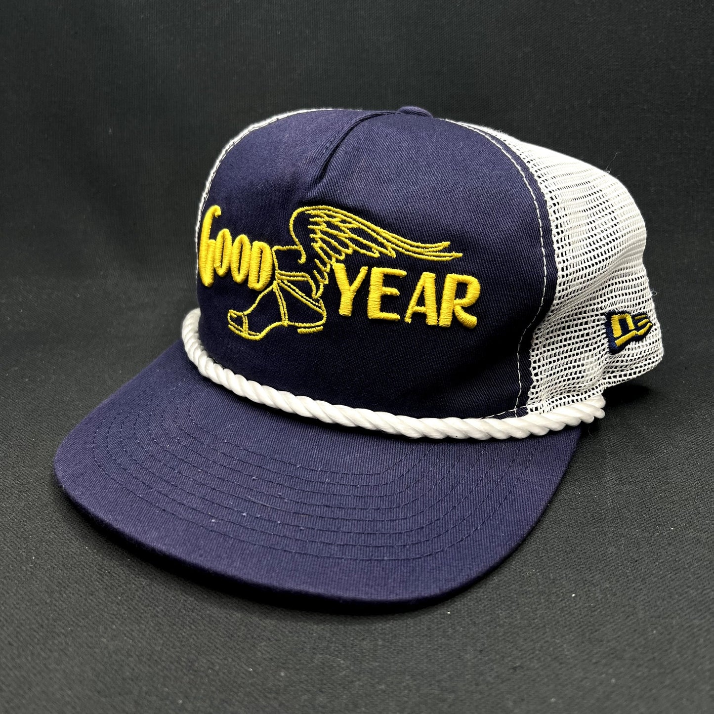 Vintage Goodyear Wingfoot NASCAR New Era Trucker Snapback Hat Rope Cap