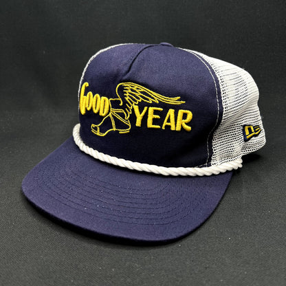 Vintage Goodyear Wingfoot NASCAR New Era Trucker Snapback Hat Rope Cap