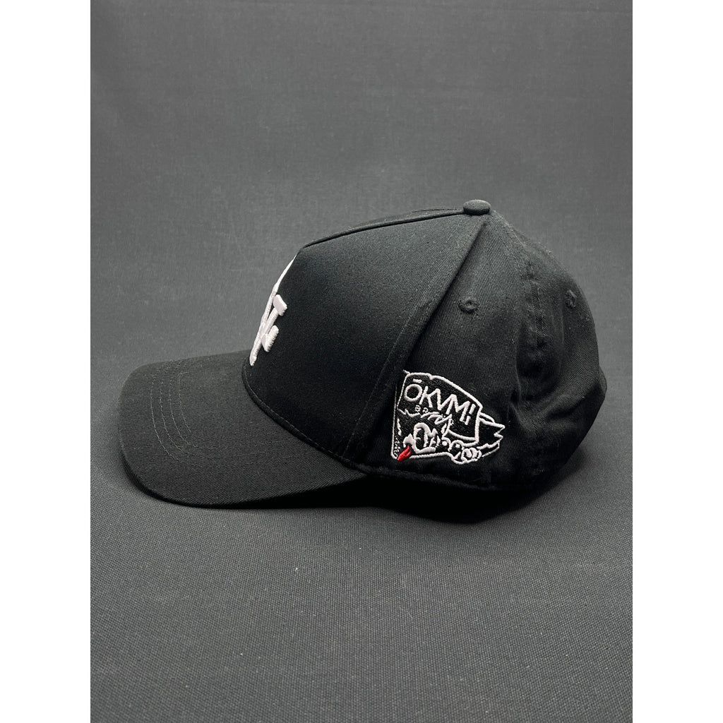 Okami Brand LV Las Vegas LA Flip Black Strapback Hat Streetwear Embroidered Logo