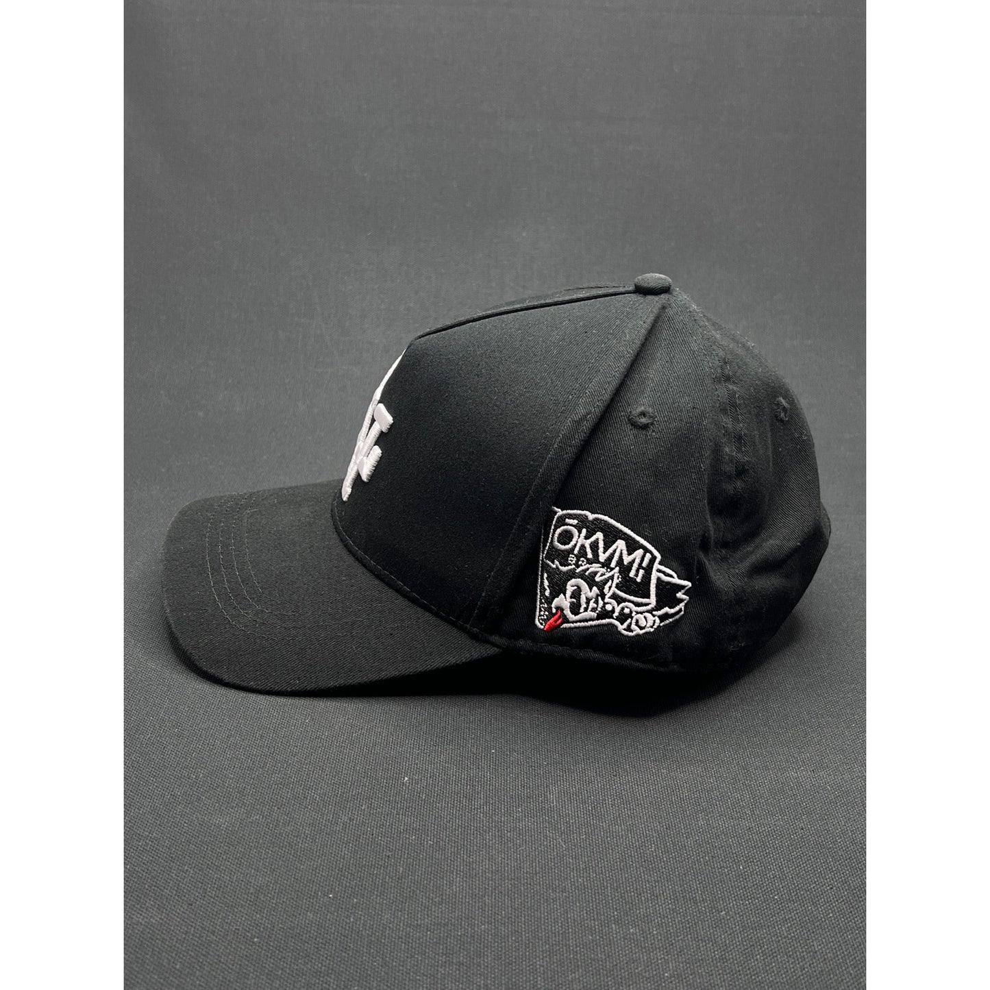 Okami Brand LV Las Vegas LA Flip Black Strapback Hat Streetwear Embroidered Logo