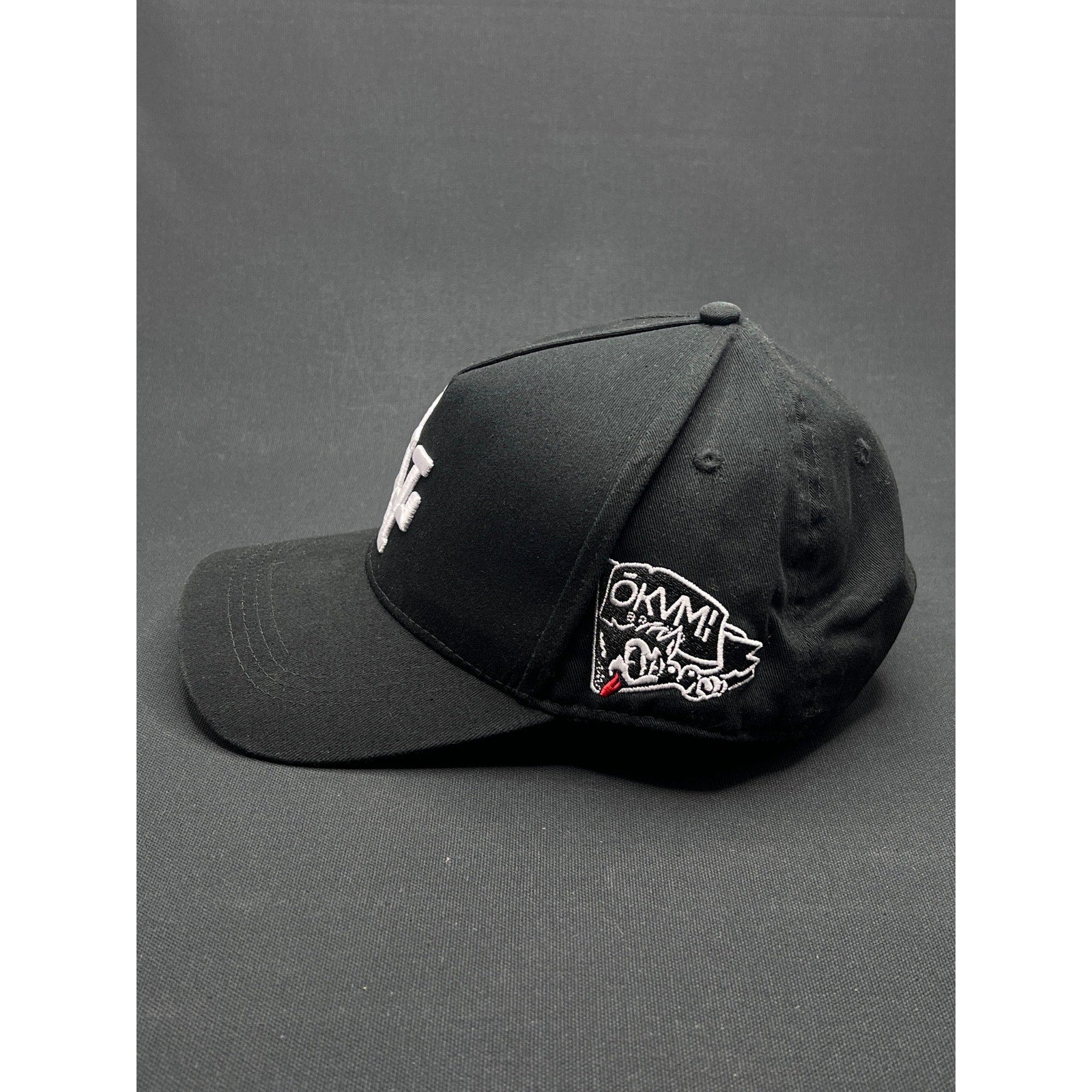 Okami Brand LV Las Vegas LA Flip Black Strapback Hat Streetwear Embroidered Logo