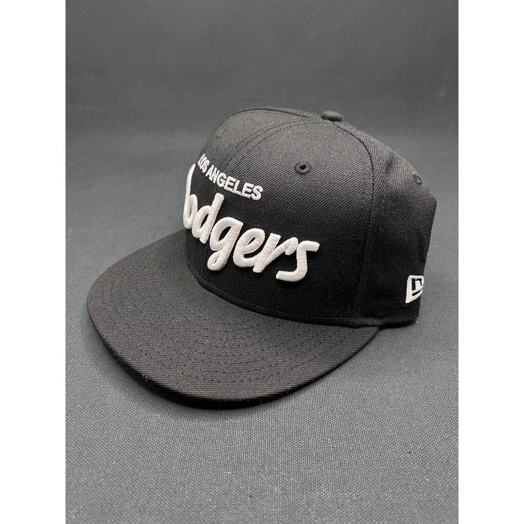 LA Dodgers Black White Script New Era 59FIFTY Fitted Hat New Era MLB 7¼