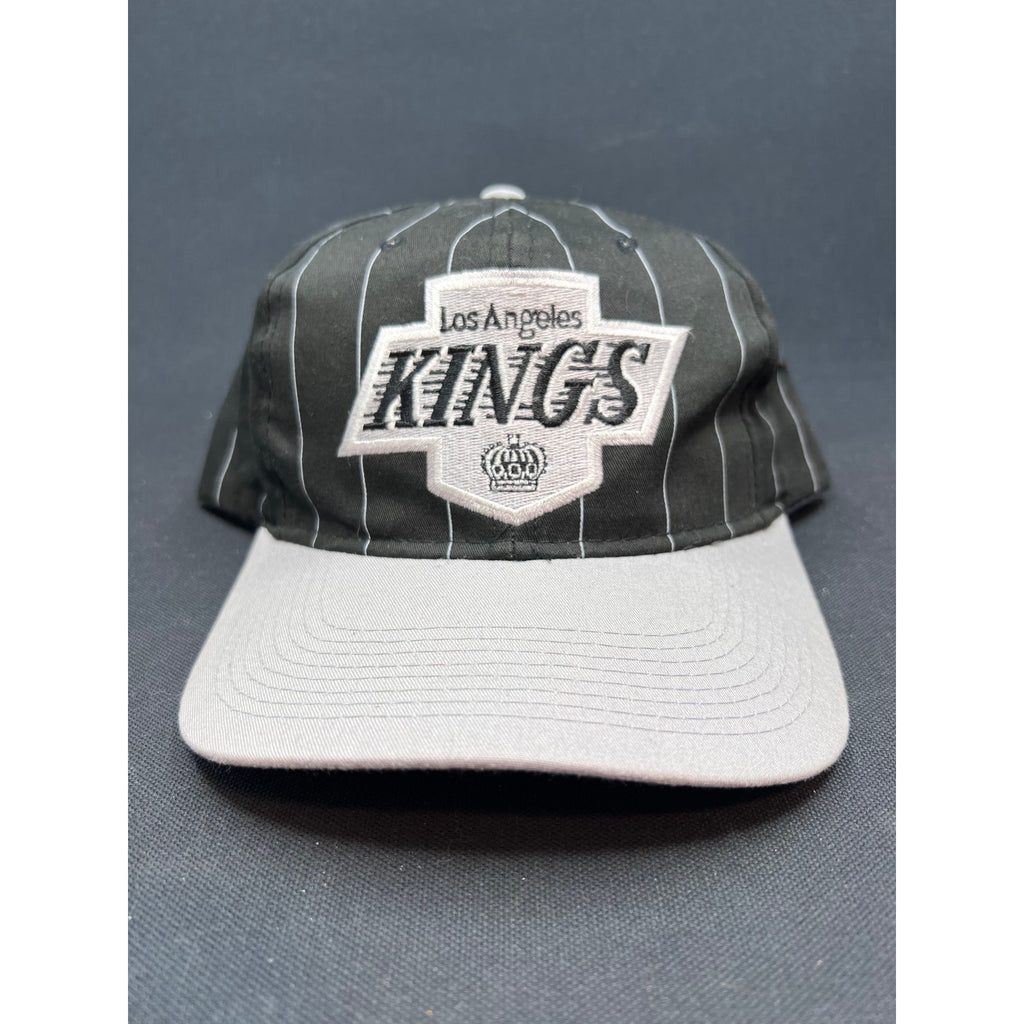 Vintage LA Kings 90's Starter NHL Snapback Hat Black Pinstripe Gray Brim Korea