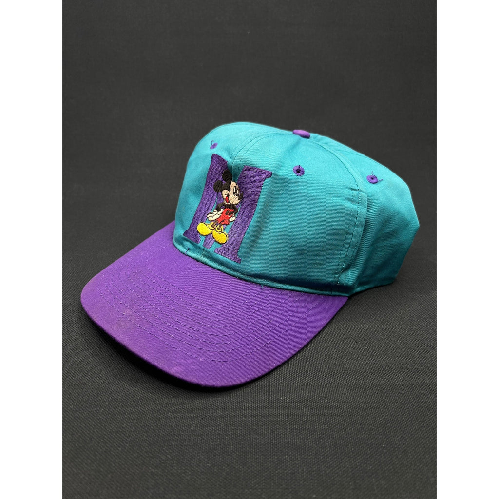 Vintage 1990s Mickey Mouse “M” Hat – Teal & Purple Snapback by Mickey Unlimited (Disney)