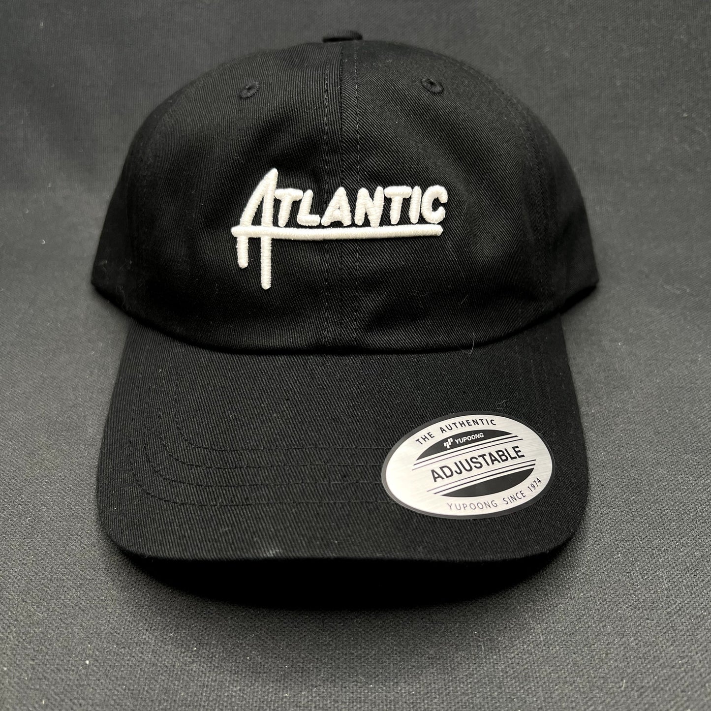 Atlantic Script Logo Strapback Hat Black Yupoong Classics Dad Cap