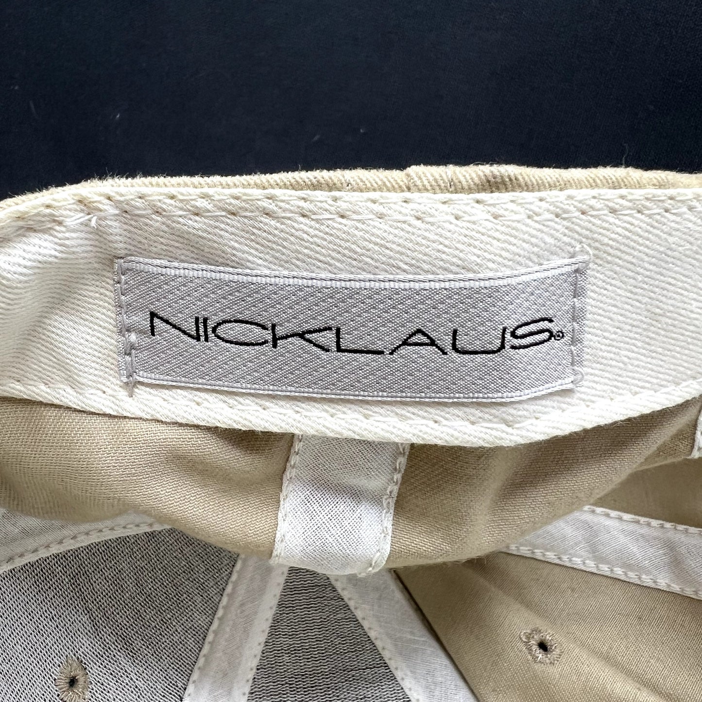 Jack Nicklaus Golden Bear Golf Strapback Hat Khaki Navy Leather Strap Cap