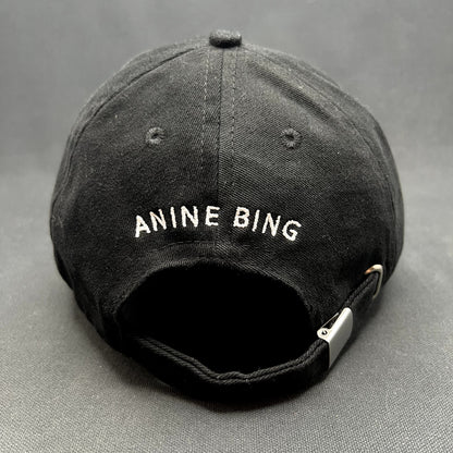 Anine Bing Sport Logo Strapback Hat Black Designer Cotton Dad Cap One Size