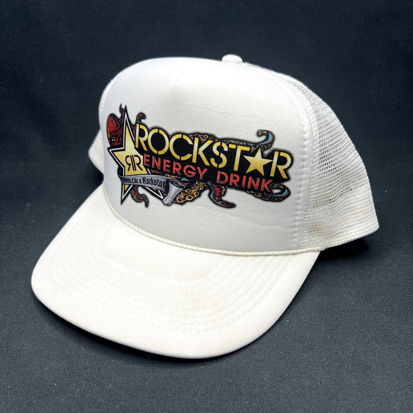 Y2K Rockstar Energy Drink Trucker Hat Nissun Snapback White