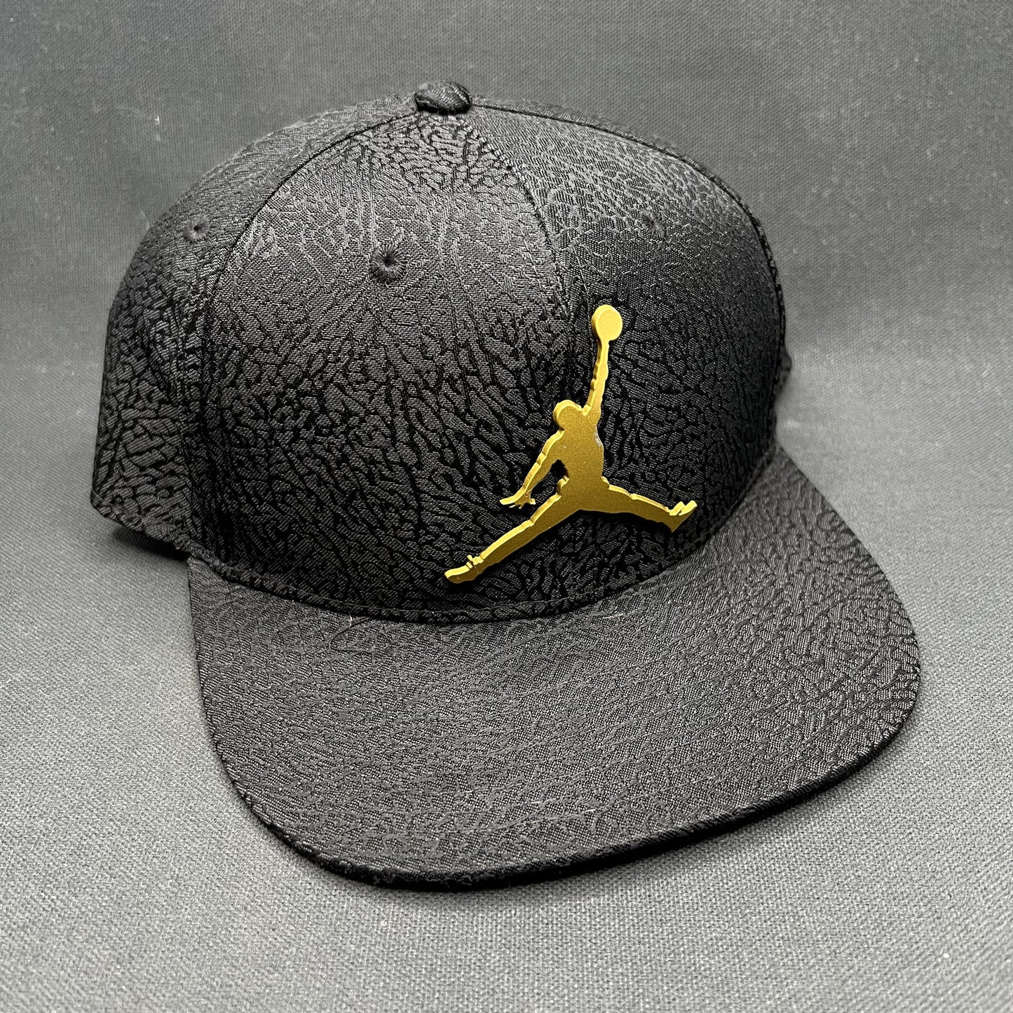 Youth Jordan Jumpman Elephant Print Snapback Black Gold Hat
