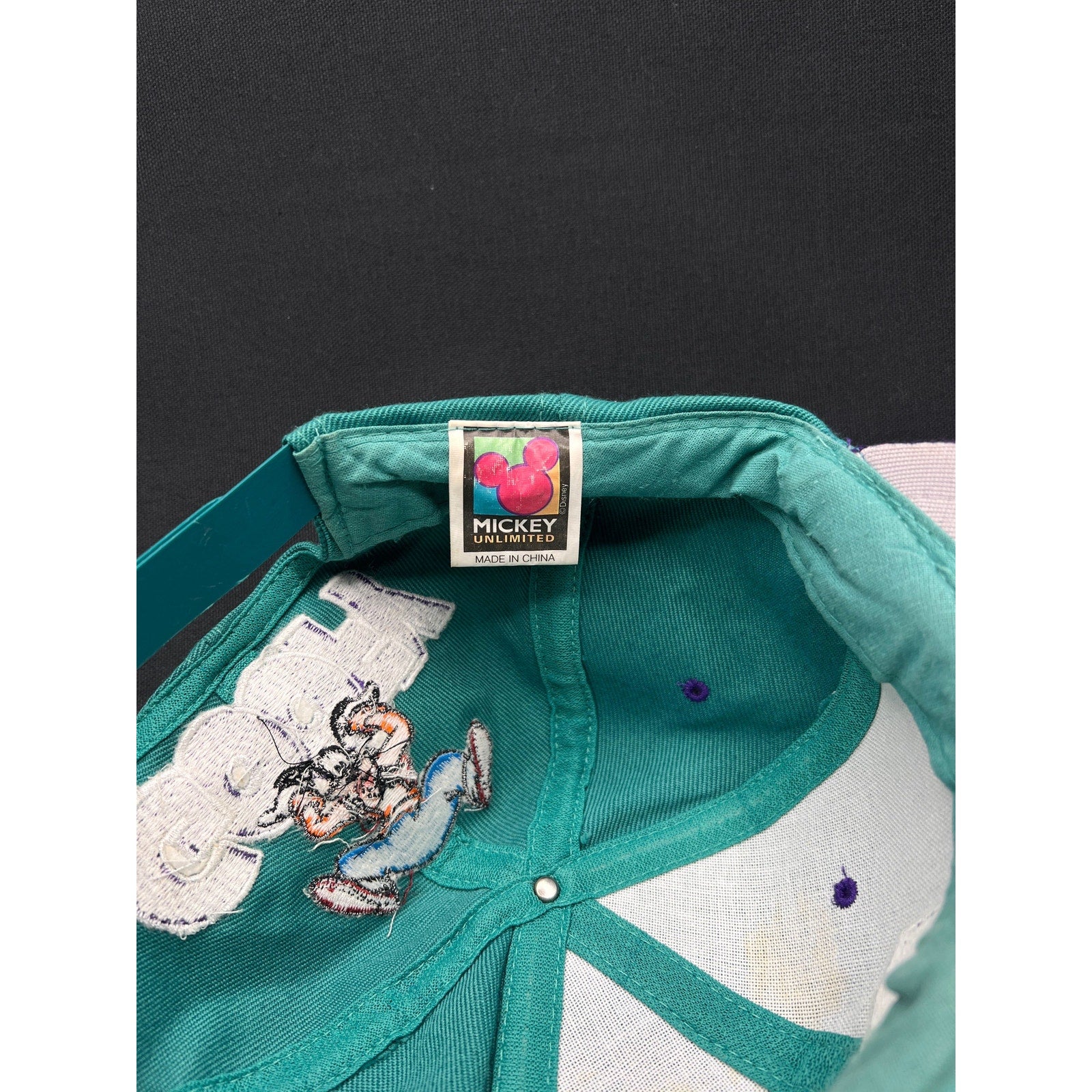 Vintage 1990s Goofy “G” Hat – Teal & Purple Snapback by Mickey Unlimited (Disney)