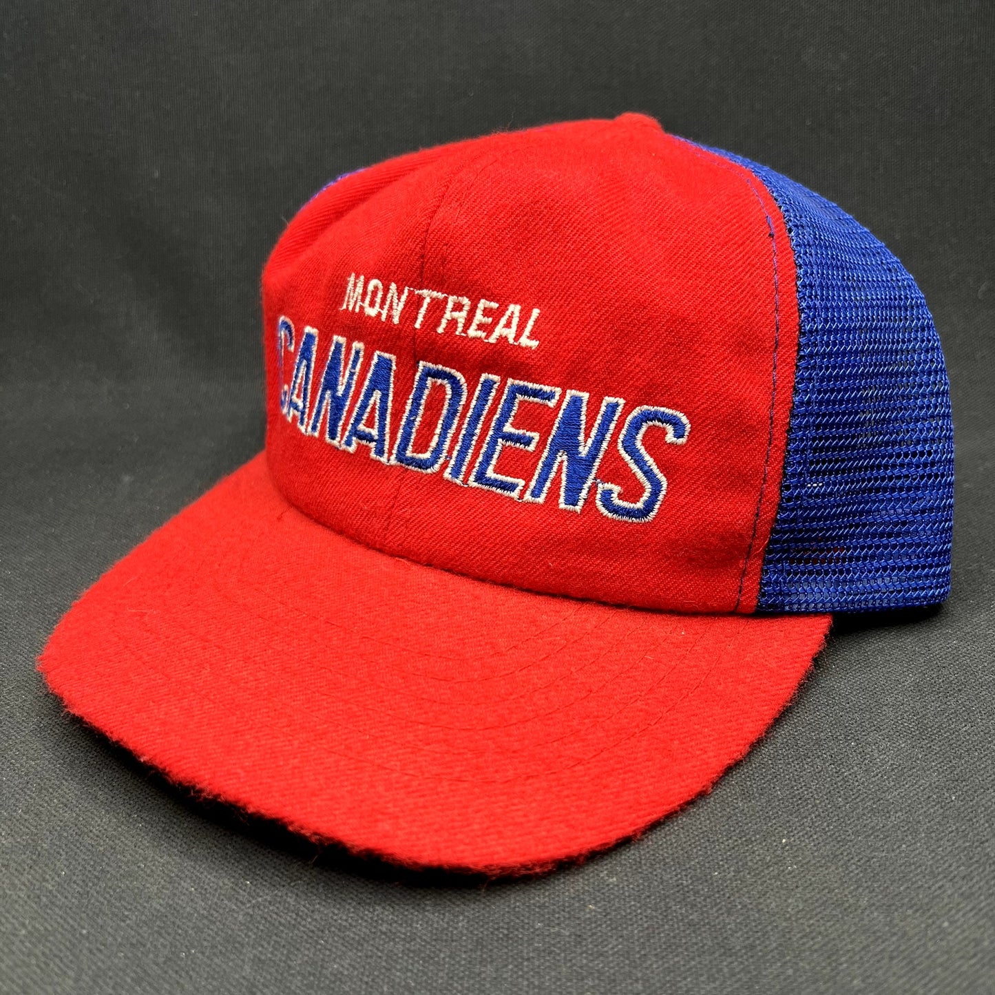 Vintage Montreal Canadiens NHL Mesh Trucker Snapback Hat Red Blue