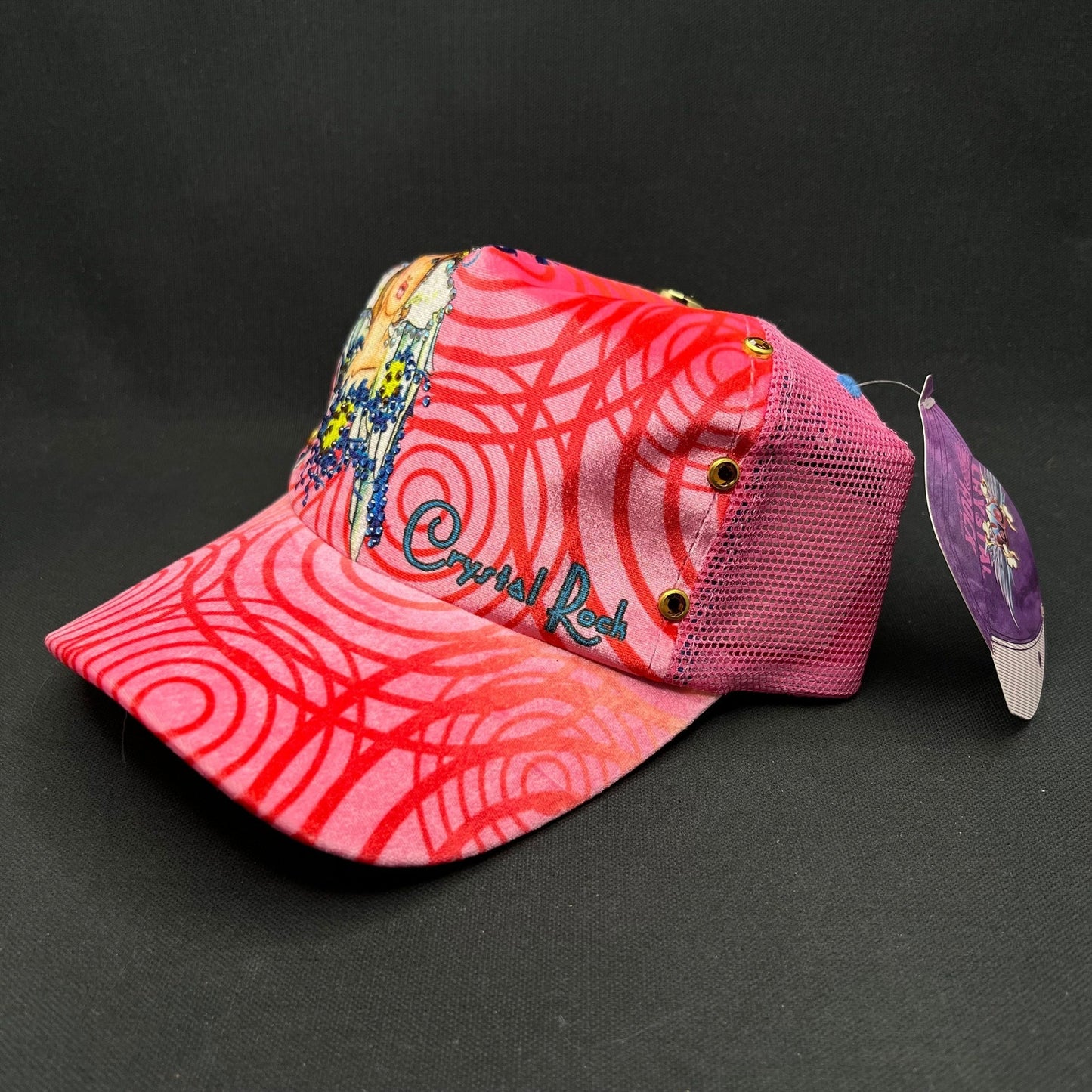 Crystal Rock Christian Audigier Pink Rhinestone Trucker Snapback Hat