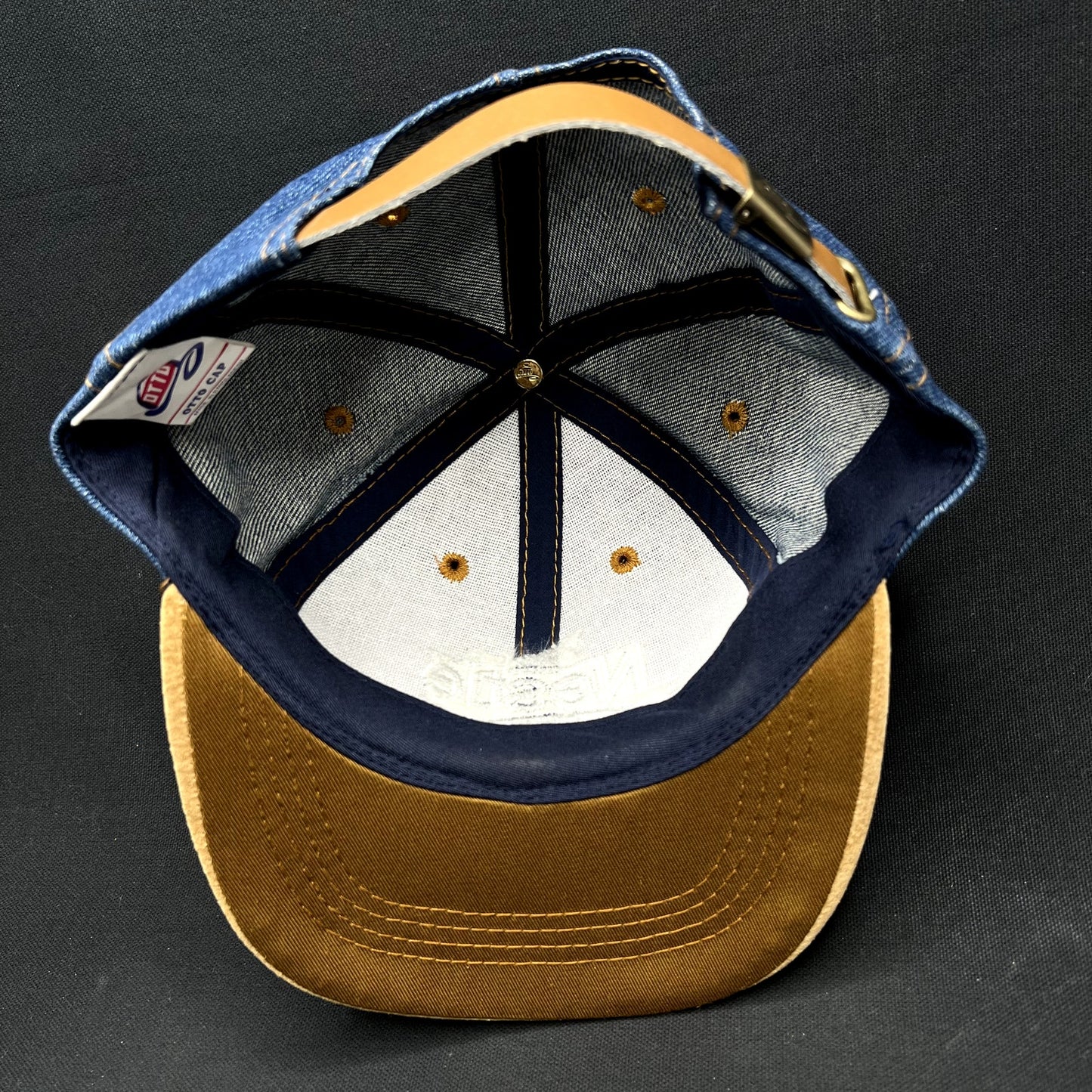 Vintage Nestlé Denim Suede Strapback Hat Otto Cap Distressed USA