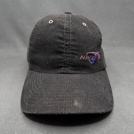 90s Vintage Nike Corduroy Strapback Hat Black Cord Swoosh Logo