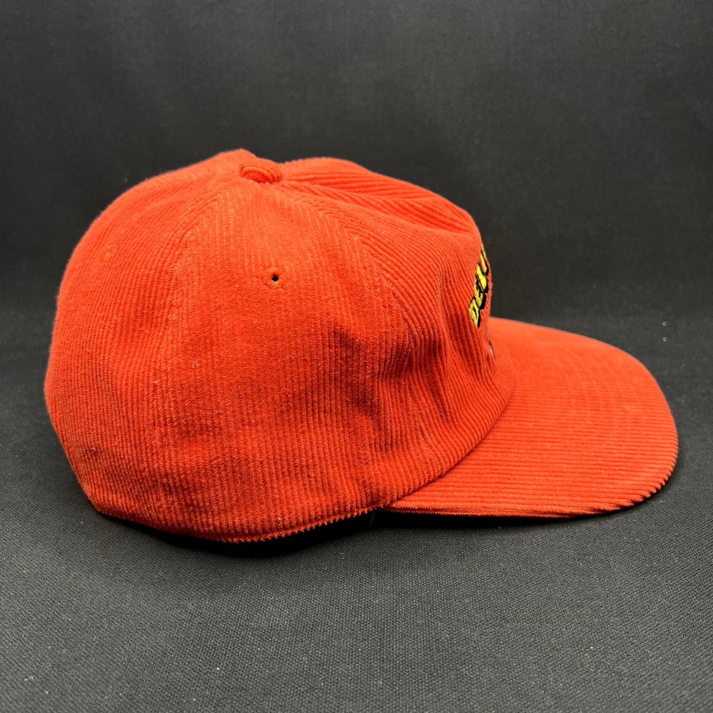 Delinquent Bros Corduroy Snapback Hat Red Racing Pinup Cap