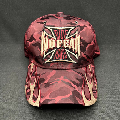 Y2K No Fear Ride Hard Flame Camo Strapback Hat Black Eagle Cap