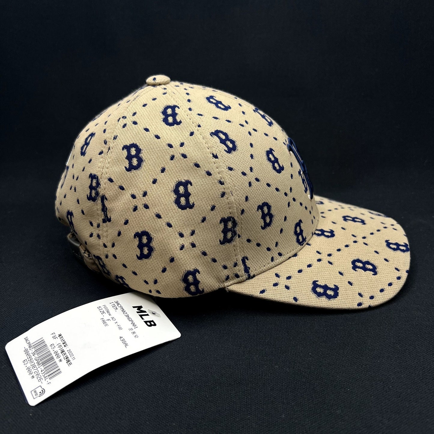 MLB Korea Boston Red Sox Monogram Strapback Hat Beige Blue Cap